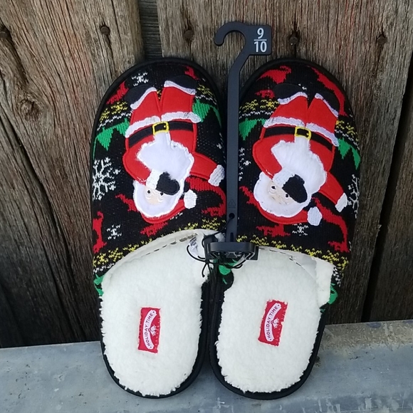 Santa Christmas Knit Mens Slippers - Picture 2 of 9